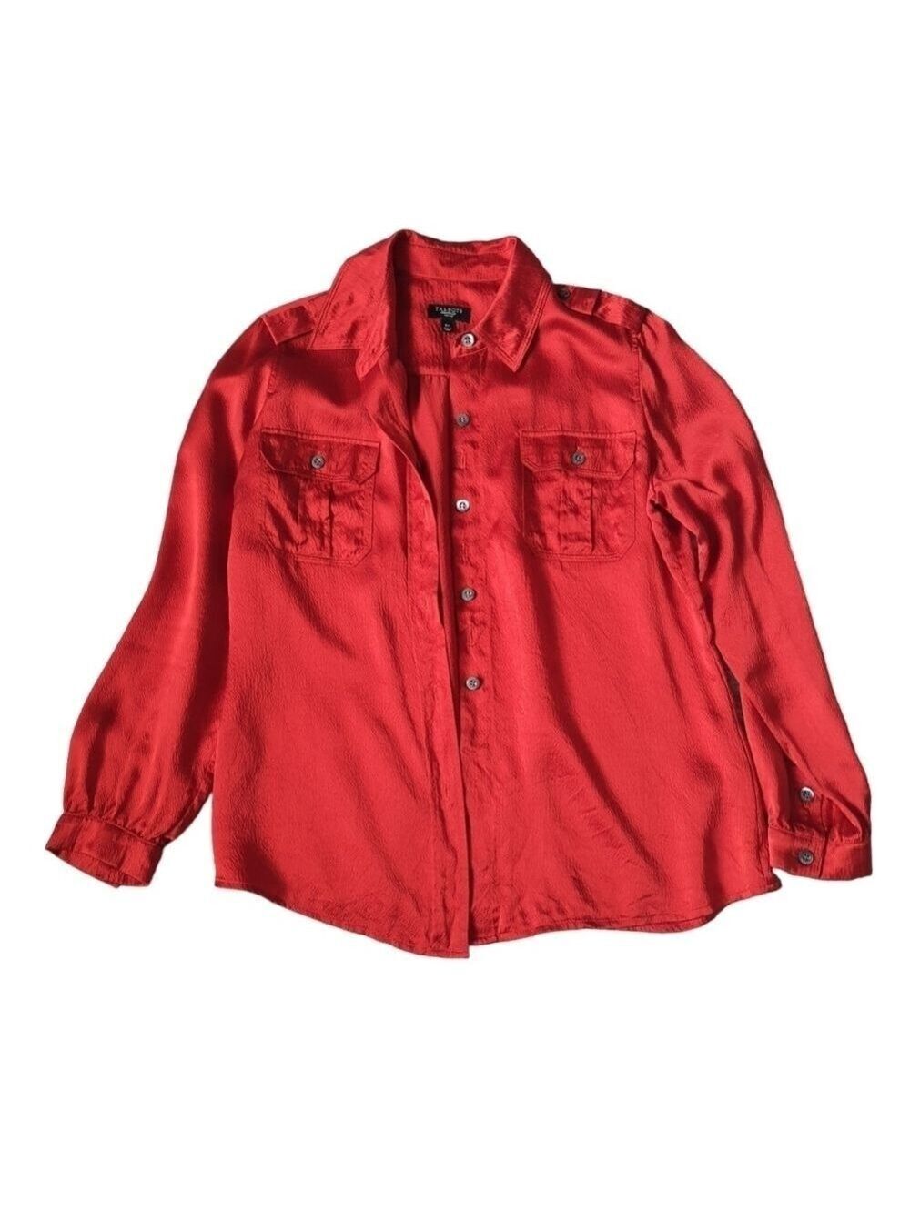 🇺🇸 Talbots Red Silk Button Down Long Sleeve Shirt Size 6P